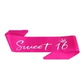 Vibrant rose red satin Sweet 16 sash with white crown lettering for birthday party - 160*9.5cm / 16 Rose Red Holographic Word