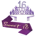 Purple 16th birthday party kit with rhinestone crown and Sweet 16 satin sash - Purple (Sweet 16 Set)