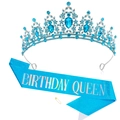 Écharpe bleue pailletée Birthday Queen et ensemble tiare en strass argentés brillants - Tiara Blanc Argenté (Écharpe Reine Bleu Lagon)