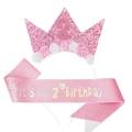 Pink glitter 2nd birthday set with crown headband and laser-lettered sash - Age 2 Set
