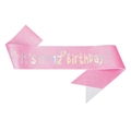 Écharpe d'anniversaire rose pailletée avec texte holographique It's my 12th Birthday - Taille unique / 12 ans