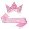 Set corona e fascia rosa con paillettes per l'undicesimo compleanno delle ragazze - Set 11 Anni