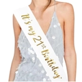 White satin birthday sash with gold foil It's my 21st Birthday text for party women - 160*9.5cm / It’s My 21st Birthday White Gold Word