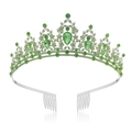 Elegant emerald green rhinestone tiara with silver frame and secure hair combs - Silver - Light Green
