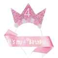 Set per il 4° compleanno con corona rosa glitterata e fascia abbinata per bambine - Set Età 4