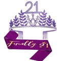 Sparkly purple 21st birthday set with rhinestone tiara and Finally 21 gold letter sash - Purple (21st Birthday Set)