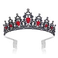 Baroque bridal crown with red teardrop gemstones and black crystals in vintage silver - Gun Black-Black+Red