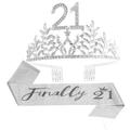 Silver 21st birthday set with rhinestone crown and Finally 21 glitter sash - Silver (21st Birthday Set)
