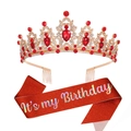 Rote Geburtstagsschärpe mit It's my Birthday Text und goldene Strass-Tiara Set - Krone & Schärpe / Weiß Und Rot