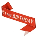 Écharpe d'anniversaire rouge scintillante avec lettrage holographique It's my BIRTHDAY - Ensemble d'écharpes / Rouge avec lettres holographiques