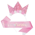 Pink glitter 13th birthday crown headband and holographic sash party gift set - Age 13 Sash And Headband
