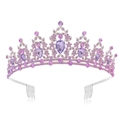 Baroque bridal tiara with pink and purple rhinestones on a silver metal frame - Silver - Purple