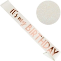 Écharpe d'anniversaire blanche pailletée avec lettrage It's my Birthday rose doré - Ensemble d'écharpes / Blanc avec lettres or rose