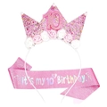 Pink glitter crown headband and sash set for a girl's 10th birthday celebration - Age 10 Set