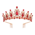 Baroque gold tiara with red gemstones and crystals for brides and banquet events - Gold Base - White & Red Rhinestone