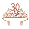 Rose gold 30th birthday crown featuring pink rhinestones and leaf pattern for party - 30th Birthday Pink Diamond Crown Only
