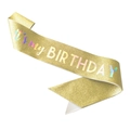 Écharpe d'anniversaire dorée pailletée avec texte holographique 'It's my BIRTHDAY' - Ensemble d'écharpes / Or Avec Texte Holographique