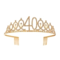 Golden 40th birthday tiara crown with sparkling rhinestones and integrated hair combs - 40 Years Old Gold