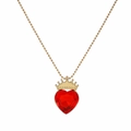 Set collana da sposa dorata con cristallo a cuore rosso e ciondolo a corona regale - Collana Con Pendente Pietra Rossa