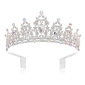 Elegant silver bridal crown with iridescent AB rhinestones and secure side combs - Silver - White & White AB Rhinestone