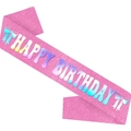 Banda de cumpleaños rosa brillante con texto arcoíris y detalles de lazos suaves - Rosa Letra Arcoíris (Happy Birthday)