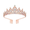 Elegant rose gold bridal tiara with pear-shaped rhinestones and integrated hair combs - Rose Gold - White & White AB Rhinestone