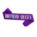 Fascia in raso viola scuro con scritta metallica Birthday Queen per feste - 160*9.5cm / Regina Viola Iridescente