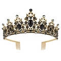 Baroque bridal tiara with gold base, black rhinestones and side hair combs for weddings - KC Gold-Black