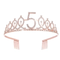 Rose gold glitter crown for 5th birthday party with sparkling rhinestones and hair combs - 5Y / Rose Gold