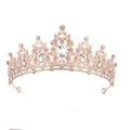 Baroque bridal crown in rose gold with pear-cut crystals and floral scrollwork - No Comb Rose Gold - White Rhinestone