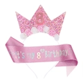 Pink glitter crown headband and sash set for a girl's 8th birthday party celebration - Age 8 Set