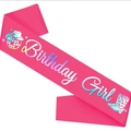 Écharpe Birthday Girl en satin rose fuchsia avec boule disco et bottes - Rose Vif Irisé Style Western (Birthday Girl)