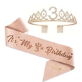 3rd Birthday set with rose gold rhinestone tiara and glitter sash for girls - Age 3 Set