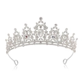 Elegant silver bridal tiara crown with pear-shaped crystal and symmetrical rhinestones - No Comb - Silver White