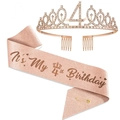 Rose gold 4th birthday set with glittering sash and rhinestone crown accessory - Age 4 Set