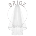 Serre-tête de mariée argenté avec inscription BRIDE en strass et voile blanc double épaisseur - Serre-Tête + Voile / Blanc-Voile 80CM