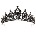 Baroque black rhinestone bridal tiara with pear-shaped gemstones on a copper base - No Comb Antique Gold - Black Rhinestone