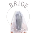 Élégant ensemble voile blanc mariée et serre-tête strass pour enterrement de vie - Serre-Tête + Voile Imprimé / Blanc-Voile Imprimé 50CM