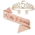 Rose gold 5th birthday set with glitter sash and rhinestone number 5 tiara - Age 5 Set