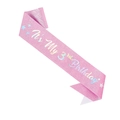 Pink glitter sash with laser silver It's My 3rd Birthday text and star accents - Age 3 Birthday Party Sash