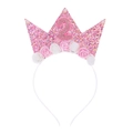 Pink glitter crown headband for 2nd birthday with rose flowers and numeric detail - 2nd Birthday Headband