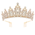 Golden bridal crown comb with white crystals and drop-shaped gemstones in baroque style - KC Gold with White Zircon