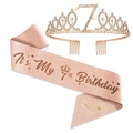 Rose gold glitter 7th birthday sash and rhinestone tiara set for girls party decor - Age 7 Set