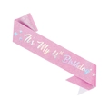 Pink glitter sash with holographic It's My 4th Birthday text and silver stars - Age 4 Birthday Party Sash