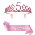 Coffret 5e anniversaire rose avec diadème strass or rose et écharpe scintillante - Kit 5ème Anniversaire Or Rose Rose