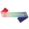 Colorful mermaid gradient birthday sash with gold lettering and silhouette motifs - It's my Birthday Style (1)