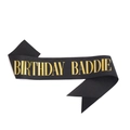 Fascia di compleanno in tessuto nero glitterato con scritte dorate Birthday Baddie - 160*9.5cm / Nero Oro
