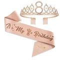 Pink glitter sash with It's My 8th Birthday text and rose gold rhinestone tiara set - Age 8 Set