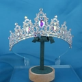Elegant silver bridal tiara with colorful AB rhinestones on a green velvet stand - Silver - All AB Rhinestone