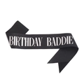 Fascia nera satinata Birthday Baddie con scritte argento glitterate per feste - 160*9.5cm / Nero Argento